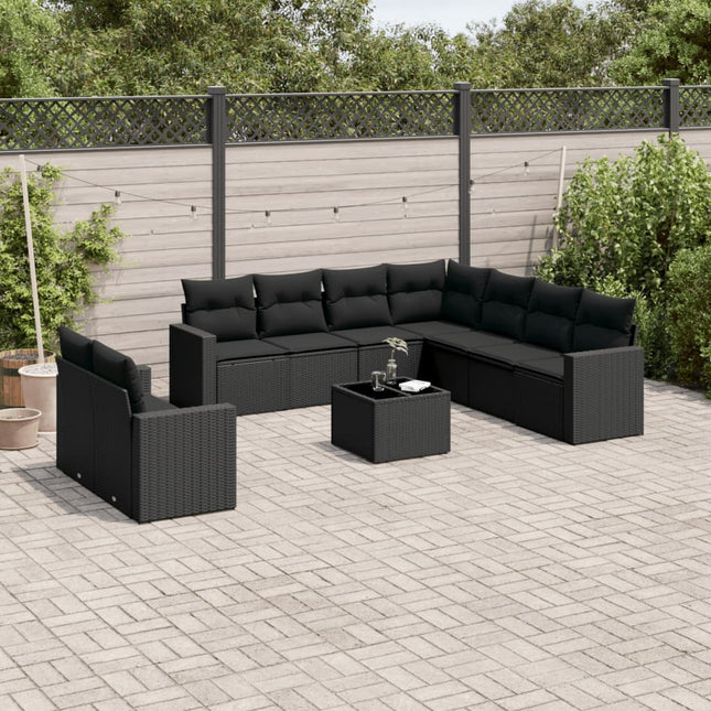 10-Delige Loungeset Met Kussens Poly Rattan Zwart