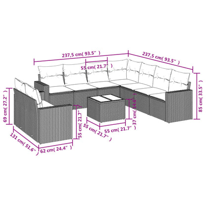 10-Delige Loungeset Met Kussens Poly Rattan Zwart