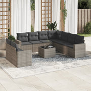 Loungeset 10-delig poly rattan grijs