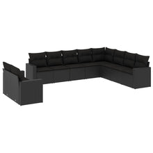 10-delige Loungeset met kussens poly rattan zwart Zwart Zonder tafel