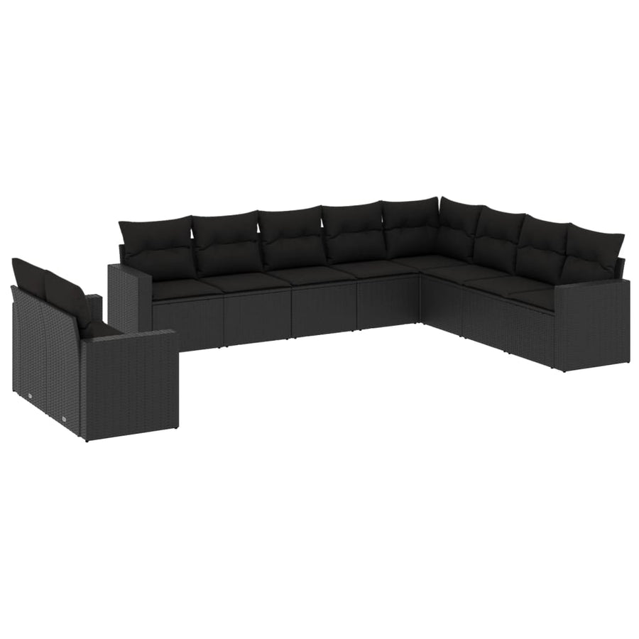 10-delige Loungeset met kussens poly rattan zwart Zwart Zonder tafel