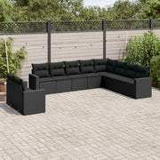 10-piece Lounge Set with cushions poly rattan black