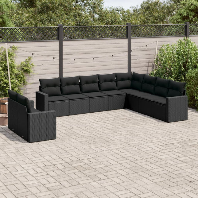 10-delige Loungeset met kussens poly rattan zwart Zwart Zonder tafel