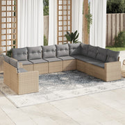 10-piece Lounge Set with Cushions Poly Rattan Beige