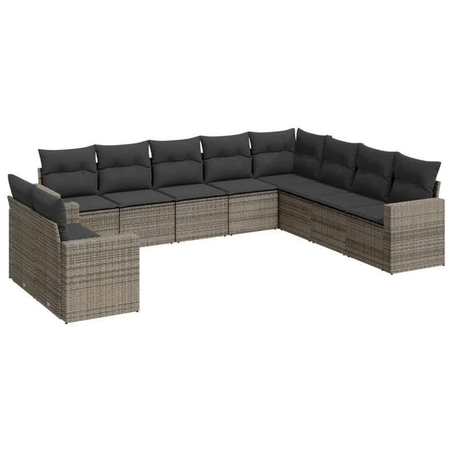 10-delige Loungeset met kussens poly rattan grijs Grijs Zonder tafel