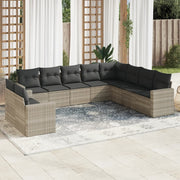 10-piece Lounge Set with Cushions Poly Rattan Light Grey