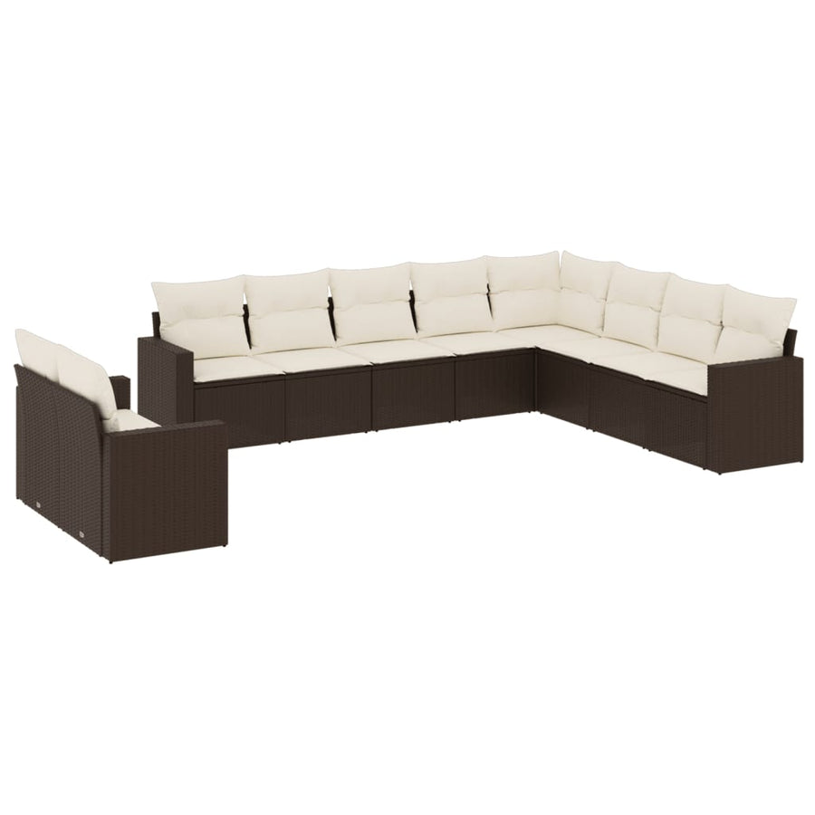10-delige Loungeset met kussens poly rattan bruin Bruin en crème Zonder tafel