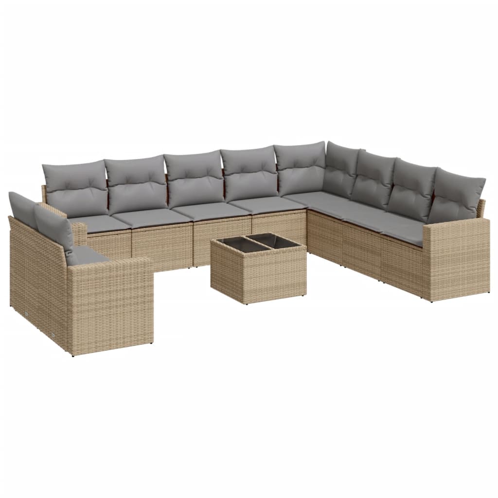 11-delige Tuinset met kussens poly rattan beige