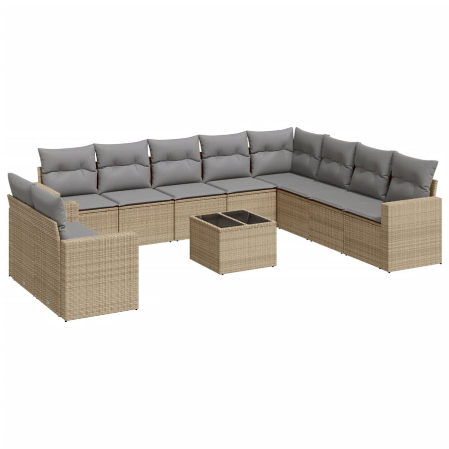 11-delige Tuinset met kussens poly rattan beige