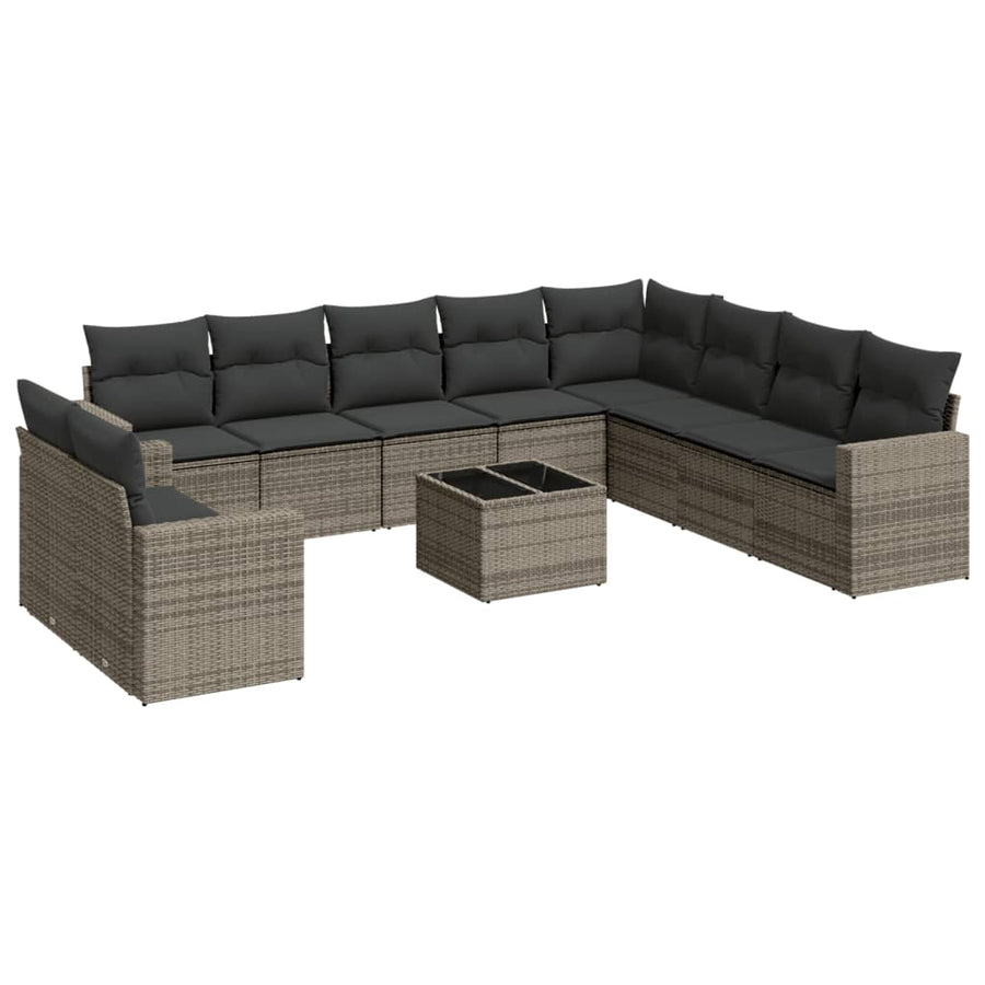 11-Delige Loungeset Met Kussens Poly Rattan Grijs