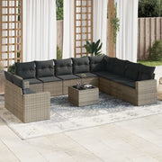 11-piece Lounge Set with cushions poly rattan grey