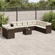 11-Piece Rattan Lounge Set with Cushions Brown