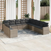 11-piece Lounge Set with cushions poly rattan grey