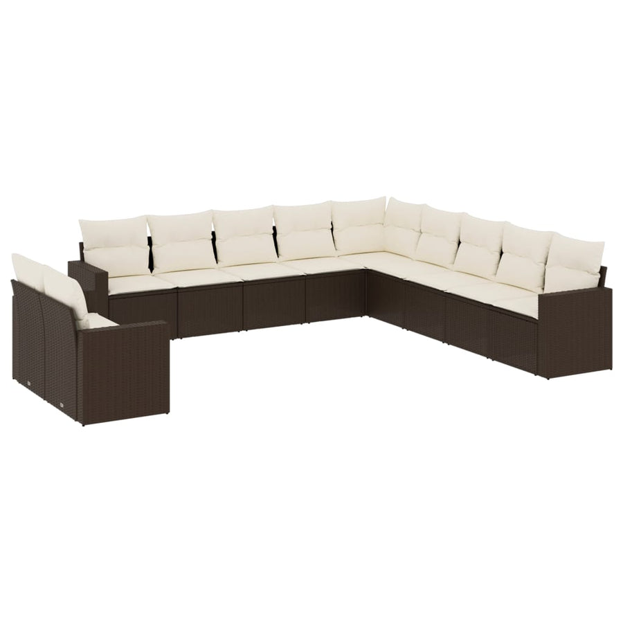 11-delige Loungeset met kussens poly rattan bruin Bruin en crème Zonder tafel