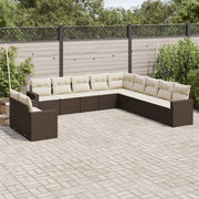 11-Piece Rattan Lounge Set with Cushions Brown