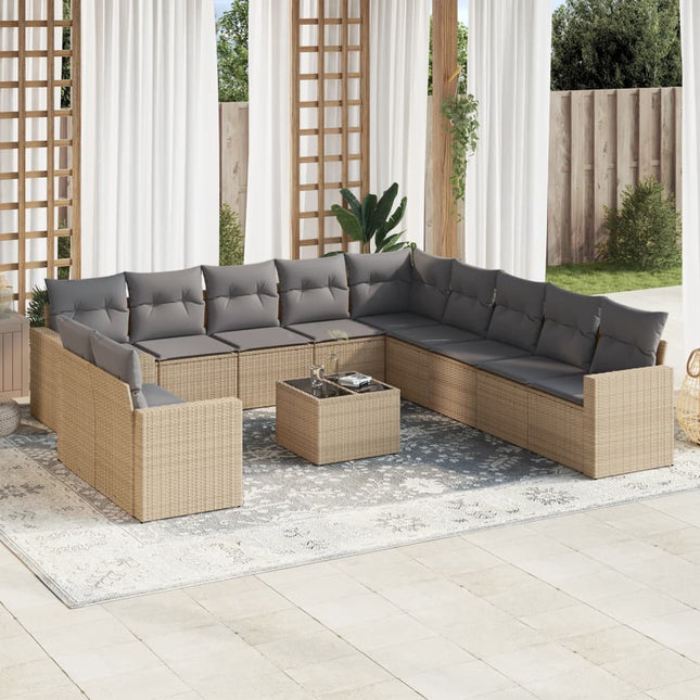 12-Delige Loungeset Met Kussens Poly Rattan Beige