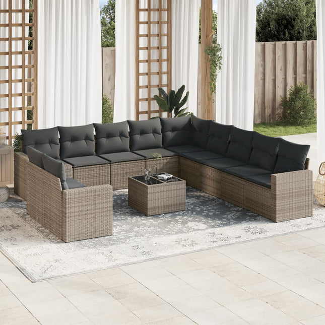 12-Delige Loungeset Met Kussens Poly Rattan Grijs