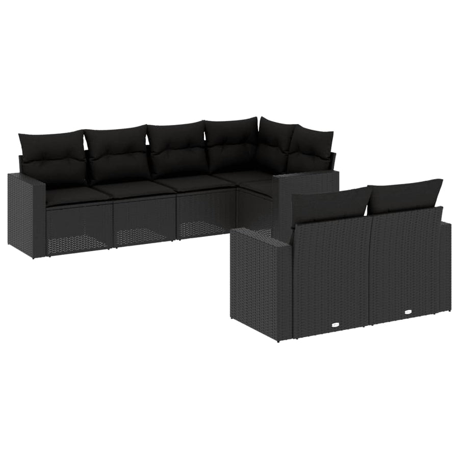 7-delige Loungeset met kussens poly rattan zwart Zwart