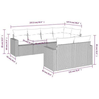 7-Delige Loungeset Met Kussens Poly Rattan Grijs