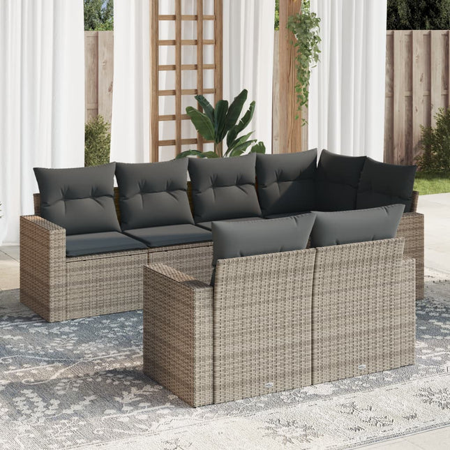 7-Delige Loungeset Met Kussens Poly Rattan Grijs