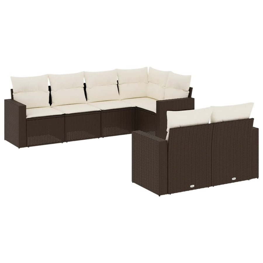 7-delige Loungeset met kussens poly rattan bruin Bruin en crème