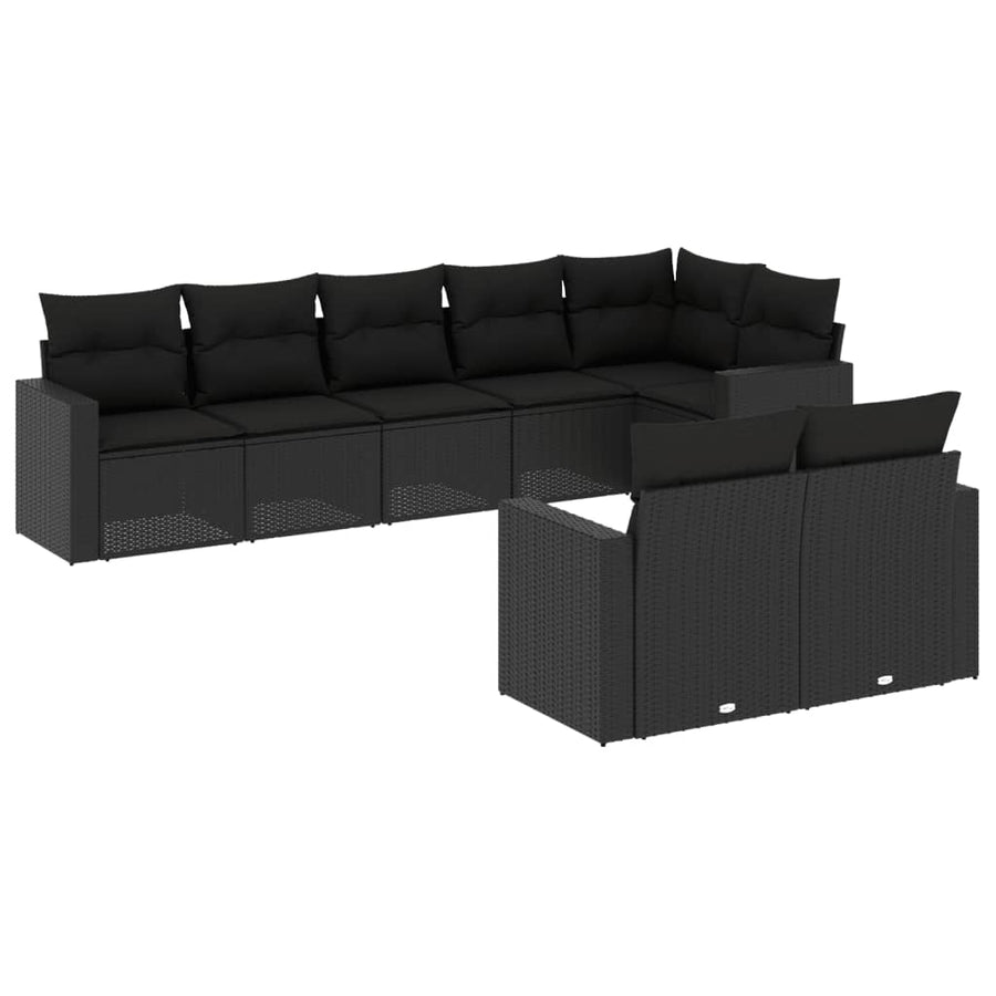 8-delige Loungeset met kussens poly rattan zwart Zwart Zonder tafel