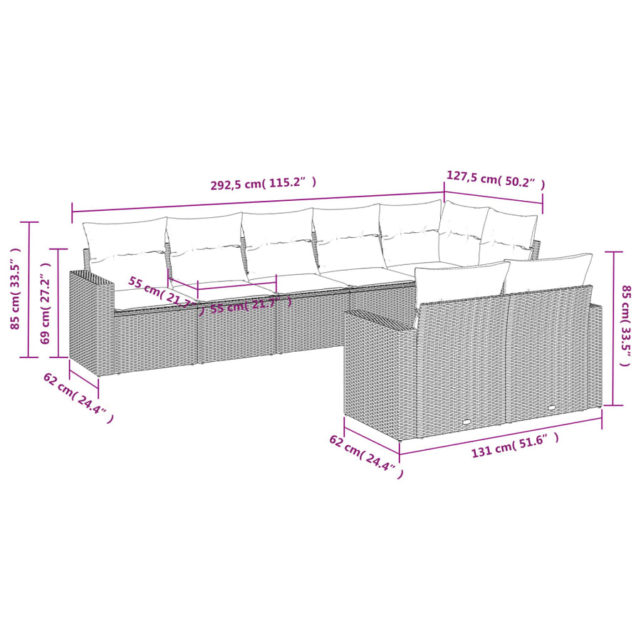 8-Delige Loungeset Met Kussens Poly Rattan Zwart