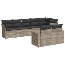 8-delige Loungeset met kussens poly rattan lichtgrijs