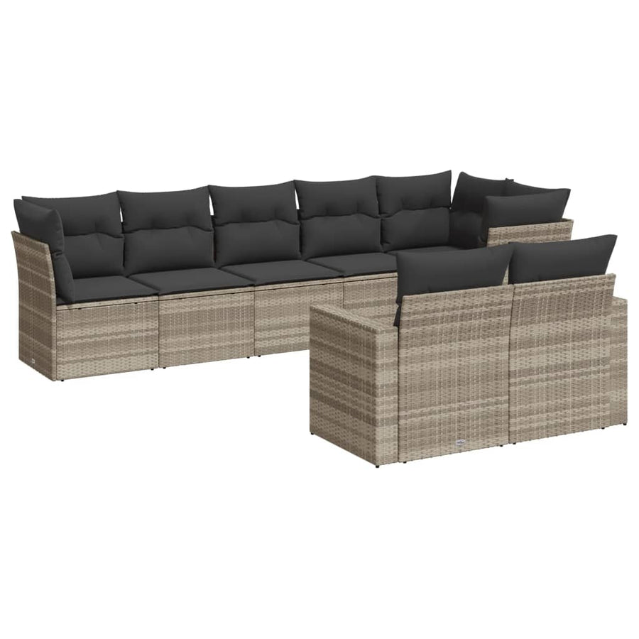 8-delige Loungeset met kussens poly rattan lichtgrijs