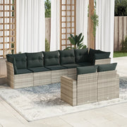 Loungeset 8-delig poly rattan lichtgrijs