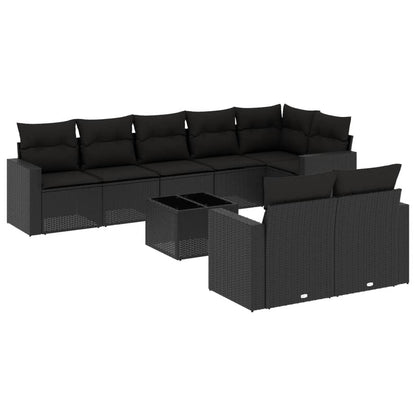 9-Delige Loungeset Met Kussens Poly Rattan Zwart