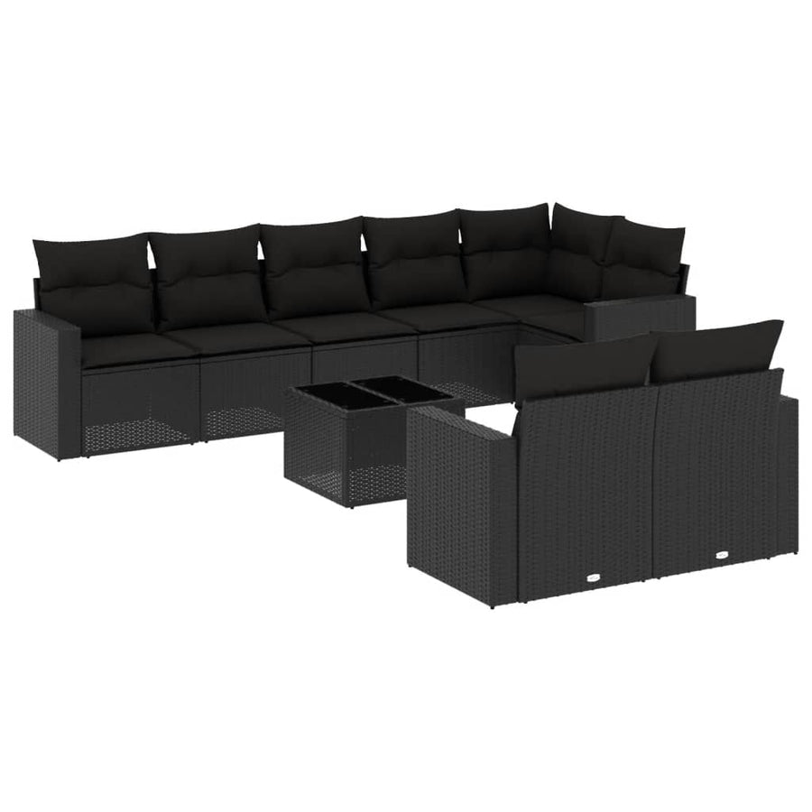 9-Delige Loungeset Met Kussens Poly Rattan Zwart
