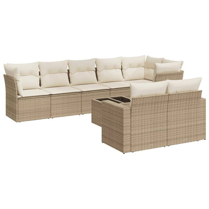 9-delige Loungeset met kussens poly rattan beige beige and cream Met tafel