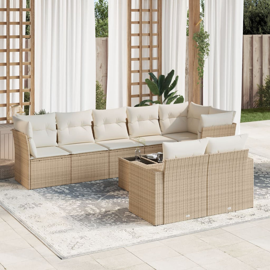 10-Delige Loungeset Met Kussens Poly Rattan Beige Blauw