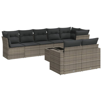 9-Delige Loungeset Met Kussens Poly Rattan Grijs