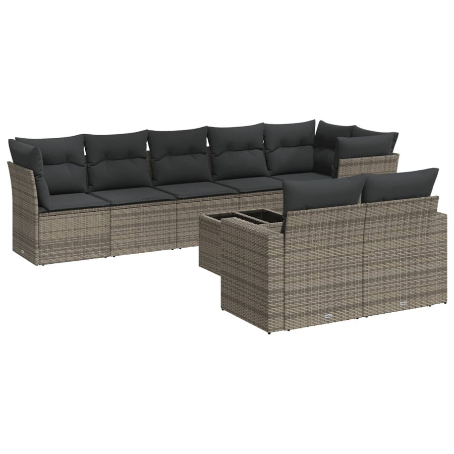 9-Delige Loungeset Met Kussens Poly Rattan Grijs