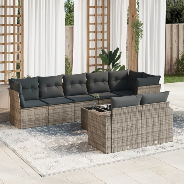 9-Delige Loungeset Met Kussens Poly Rattan Grijs