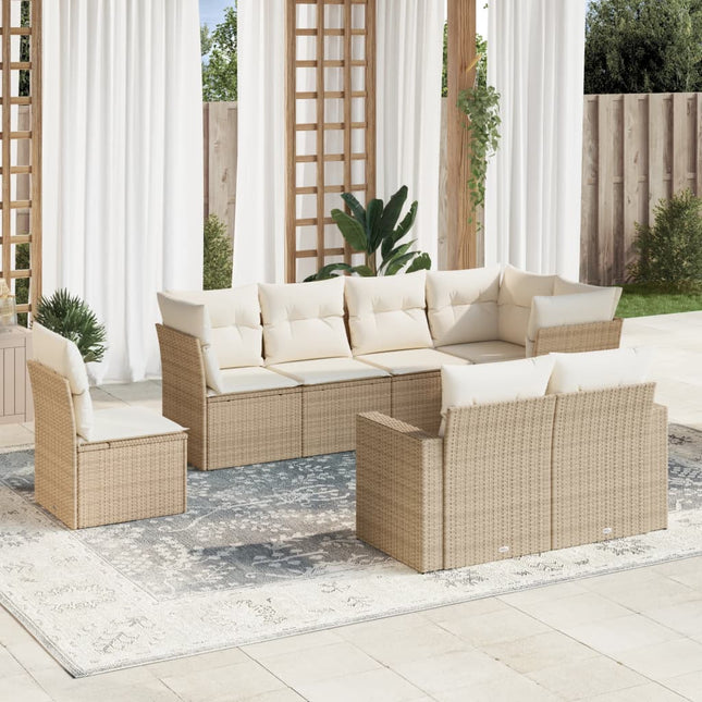 8-Delige Loungeset Met Kussens Poly Rattan Beige