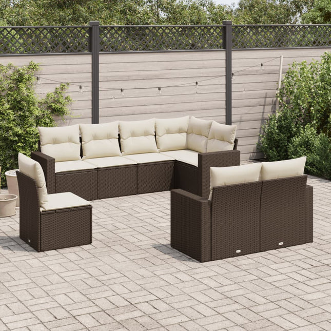 8-delige Loungeset met kussens poly rattan bruin Bruin en crème Zonder tafel