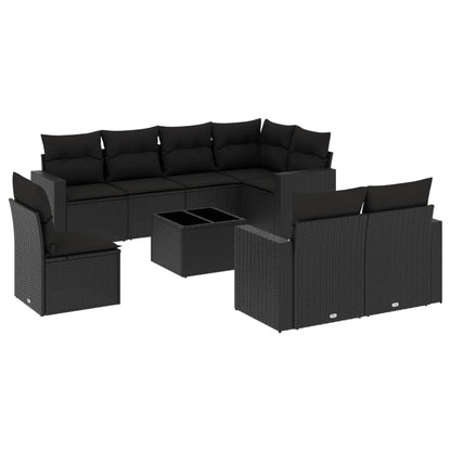 9-Delige Loungeset Met Kussens Poly Rattan Zwart