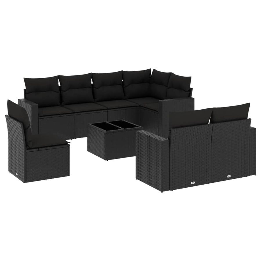 9-Delige Loungeset Met Kussens Poly Rattan Zwart