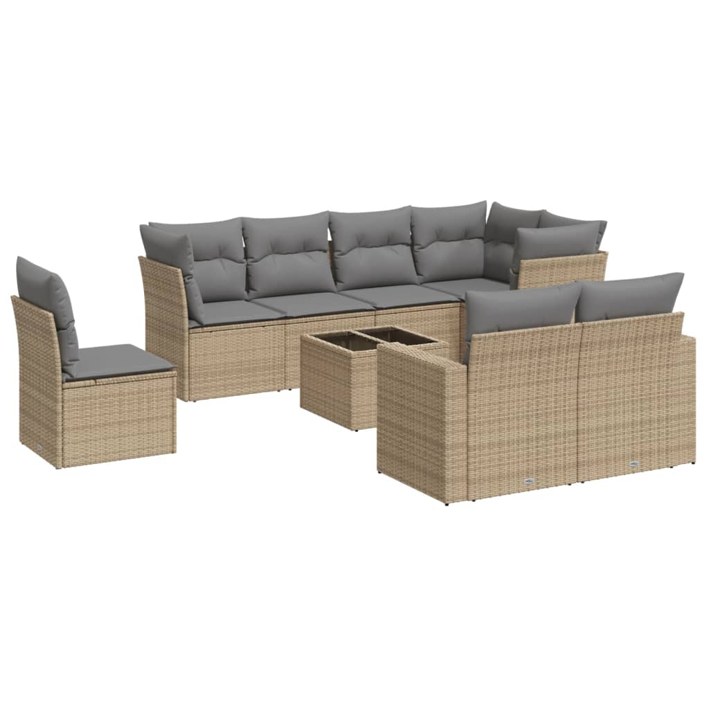 9-Delige Loungeset Met Kussens Poly Rattan Beige