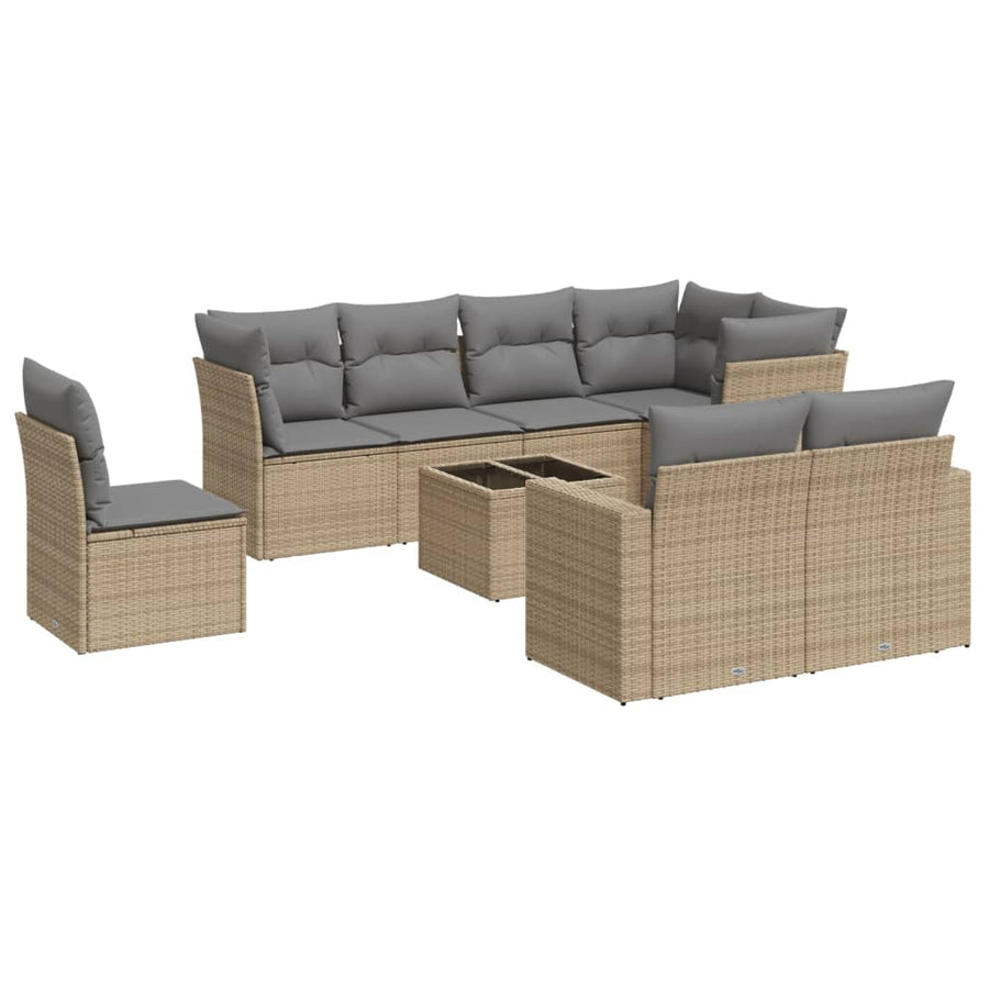9-Delige Loungeset Met Kussens Poly Rattan Beige