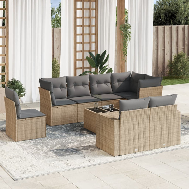 9-Delige Loungeset Met Kussens Poly Rattan Beige