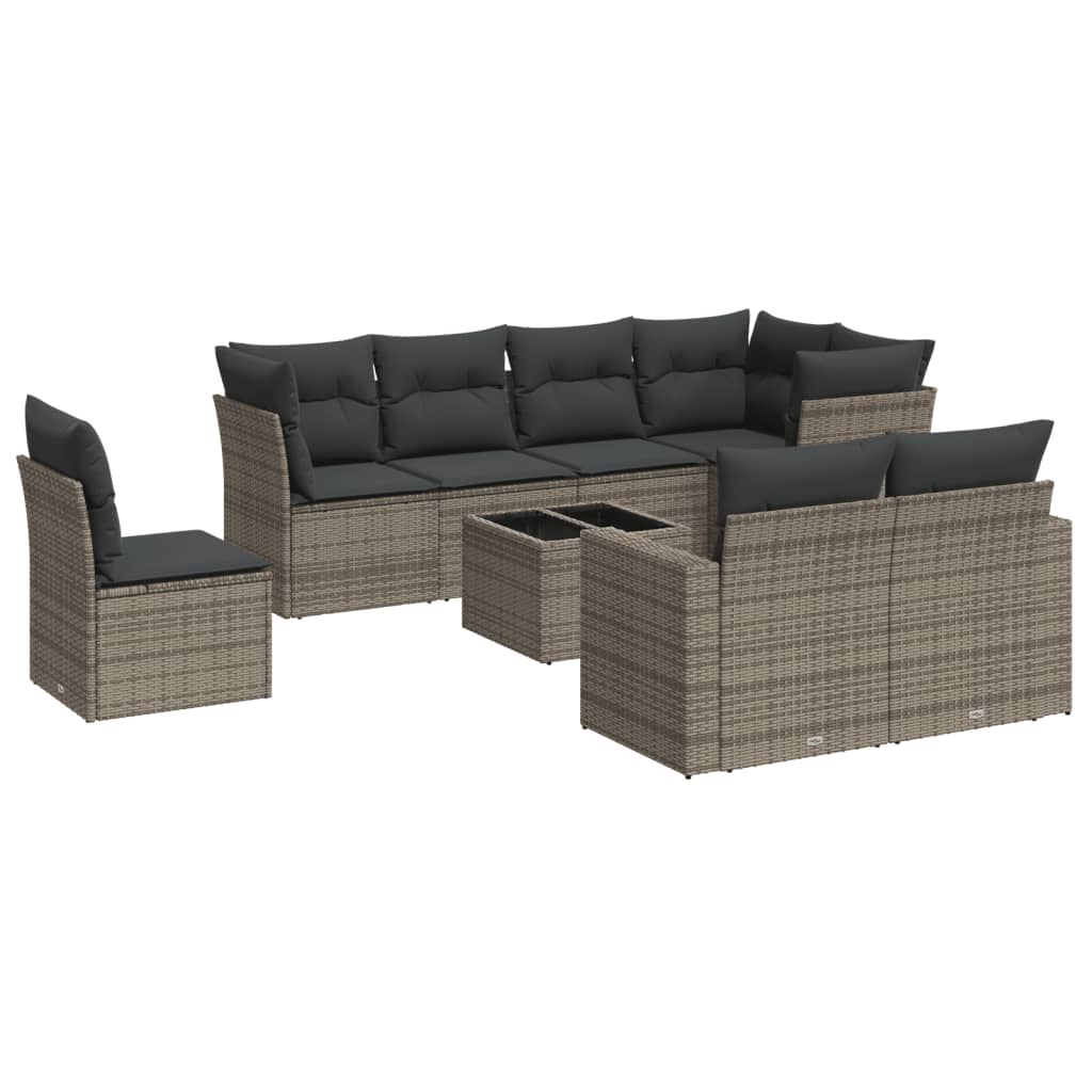 9-Delige Loungeset Met Kussens Poly Rattan Grijs