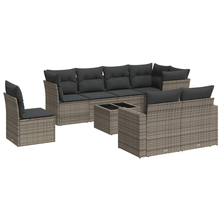 9-Delige Loungeset Met Kussens Poly Rattan Grijs