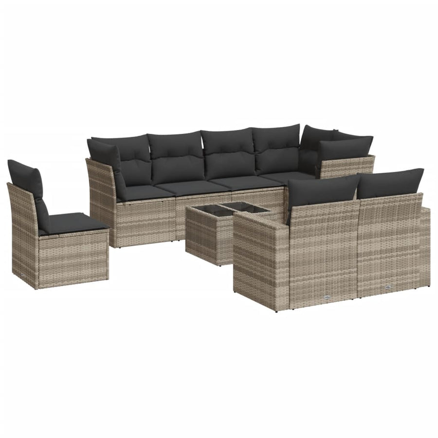 9-delige Loungeset met kussens poly rattan lichtgrijs