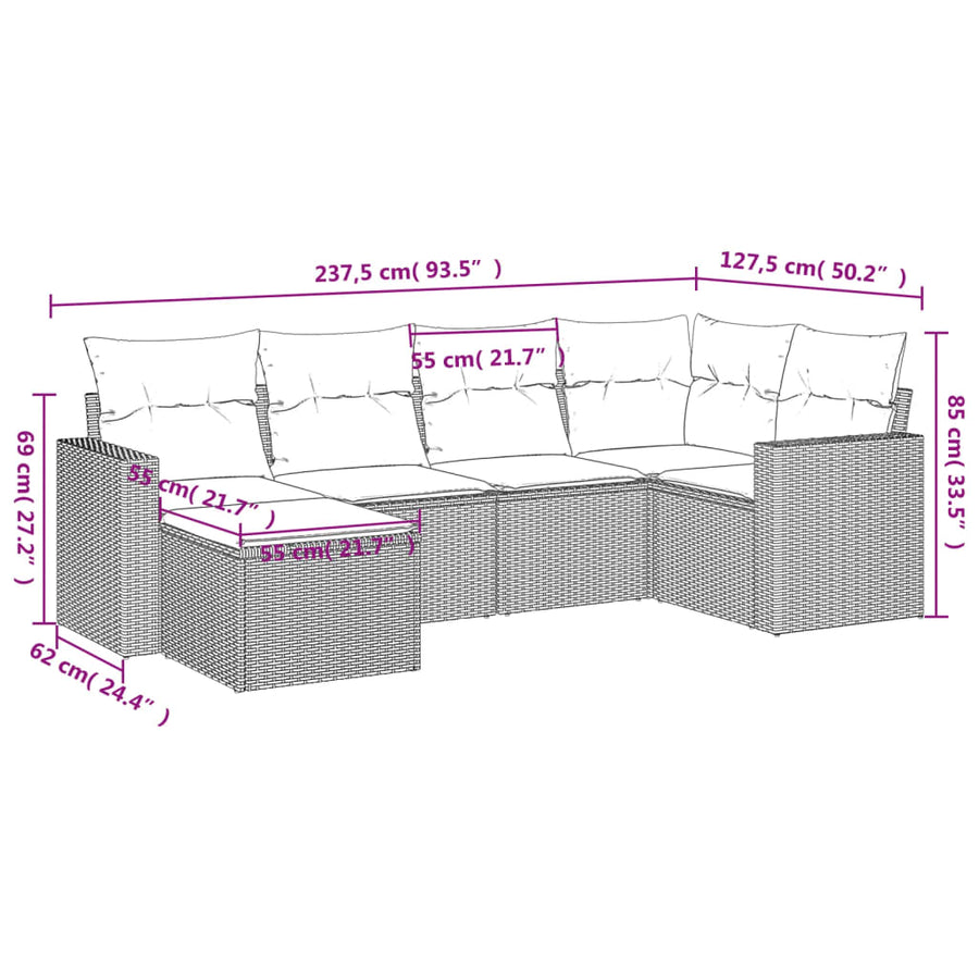 6-Delige Loungeset Met Kussens Poly Rattan Zwart