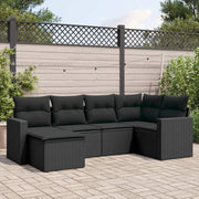 Loungeset 6-delig poly rattan zwart met kussens