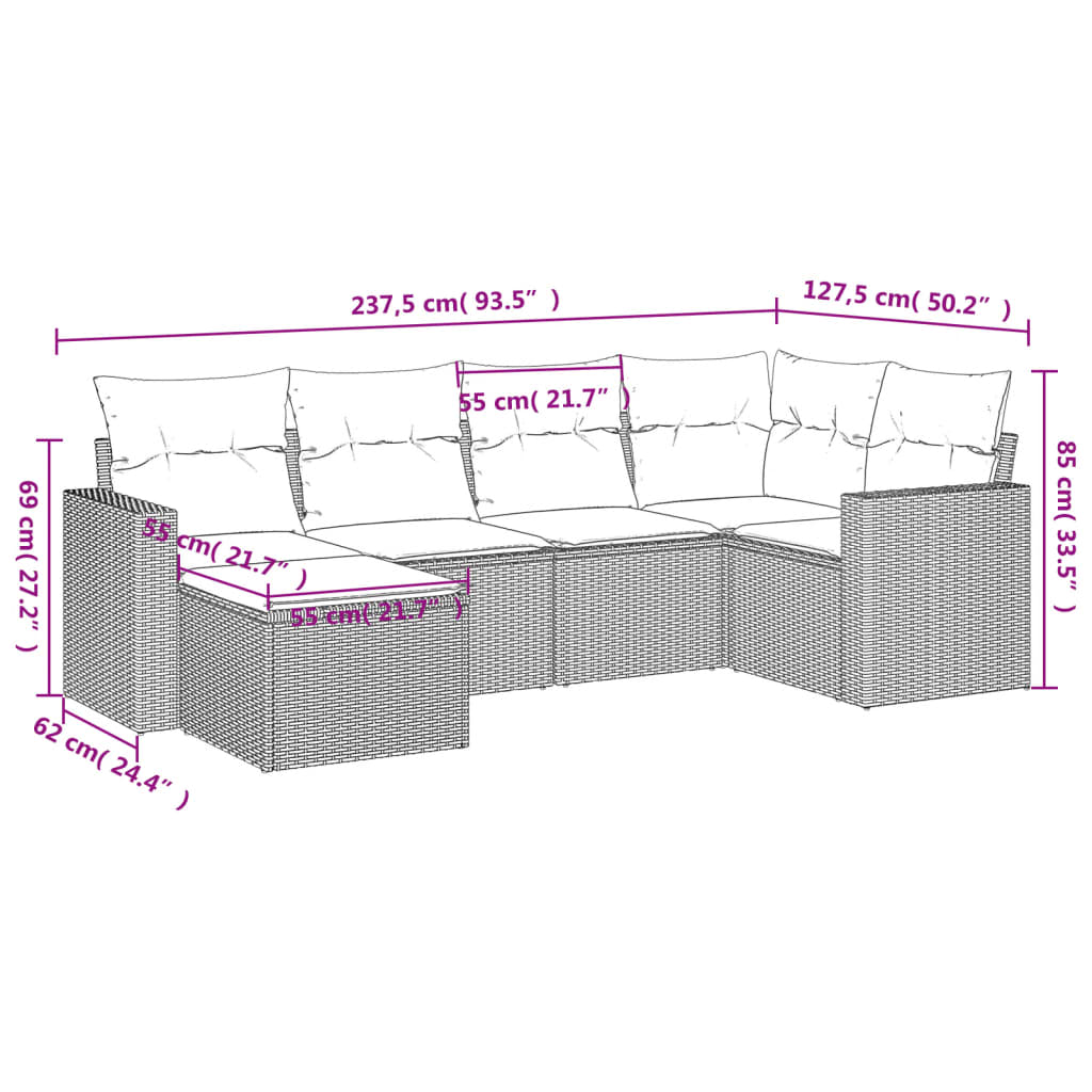 6-Delige Loungeset Met Kussens Poly Rattan Zwart
